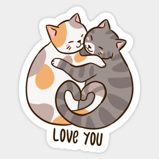 Cute cats hugging illustration for cat lovers Sticker